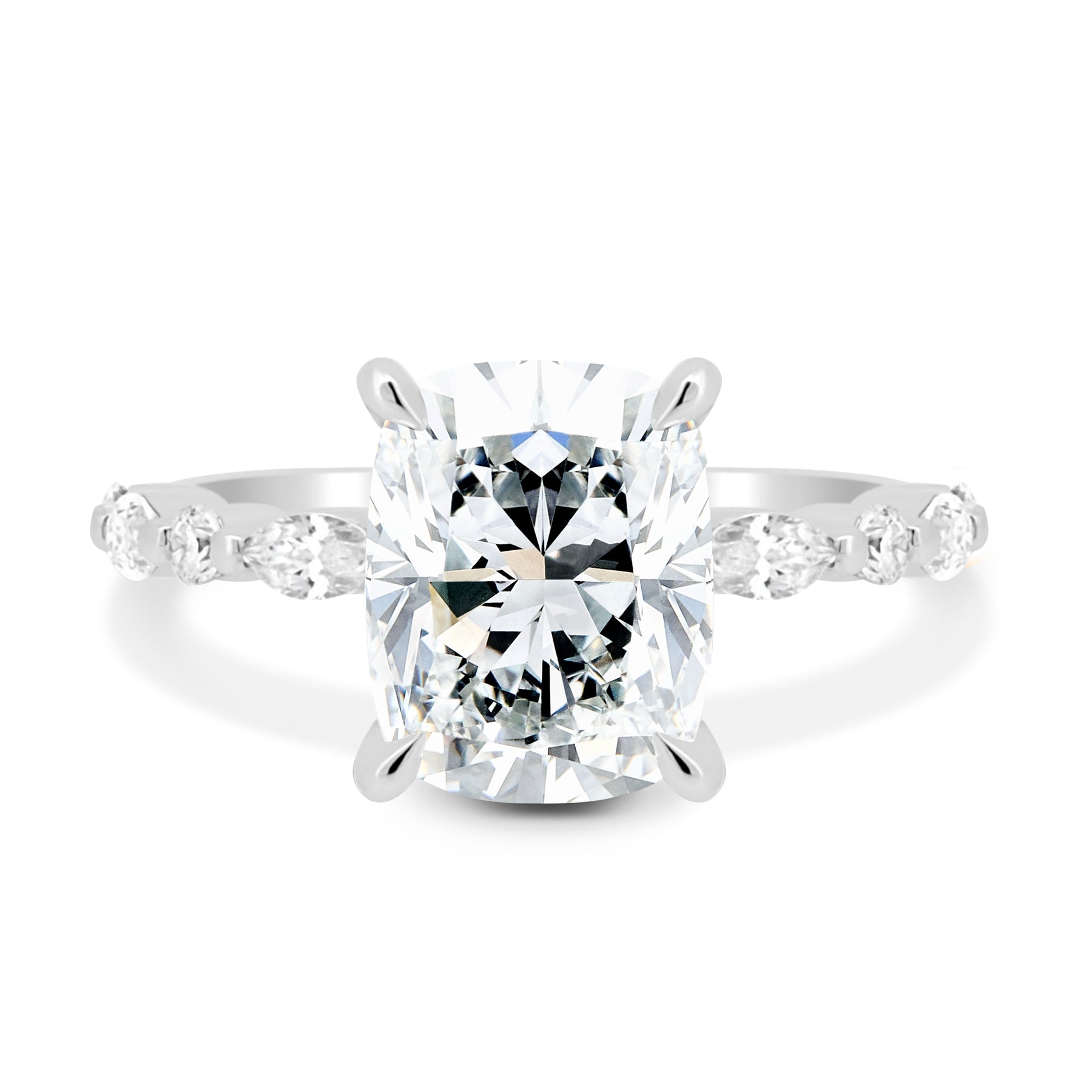 Cali - 4 Claw Elongated Cushion Solitaire with Accent Stones
