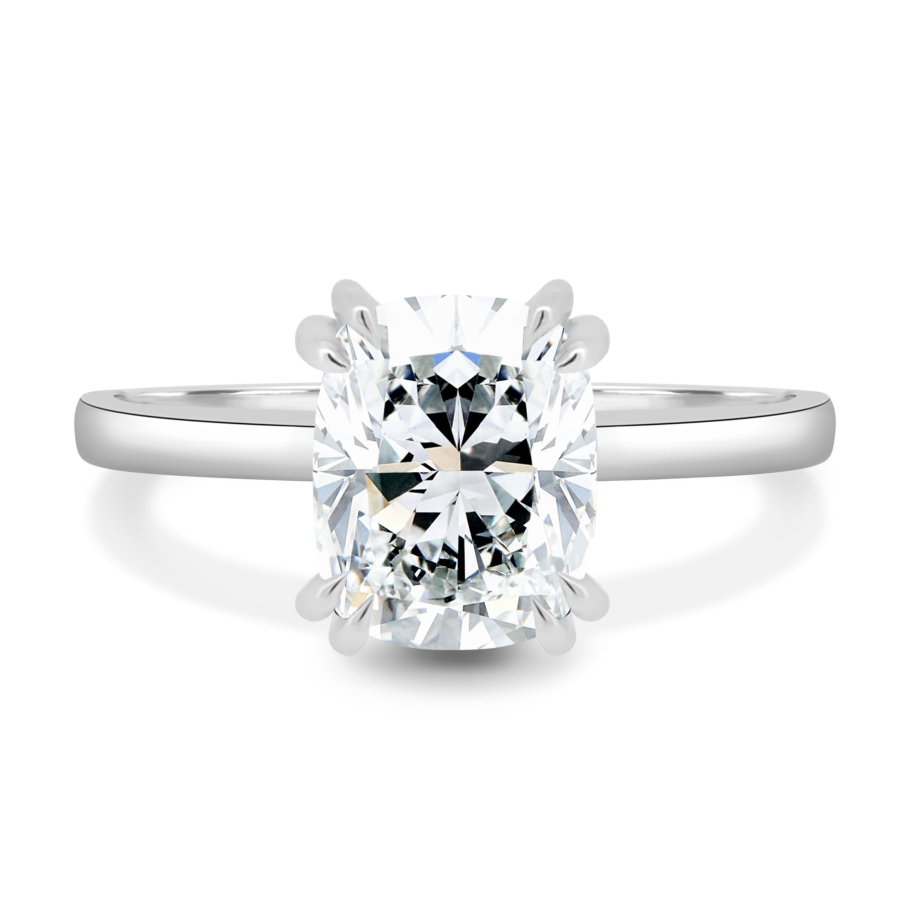 Aubrey - Double-Tipped 4 Claw Elongated Cushion Solitaire with Hidden Halo
